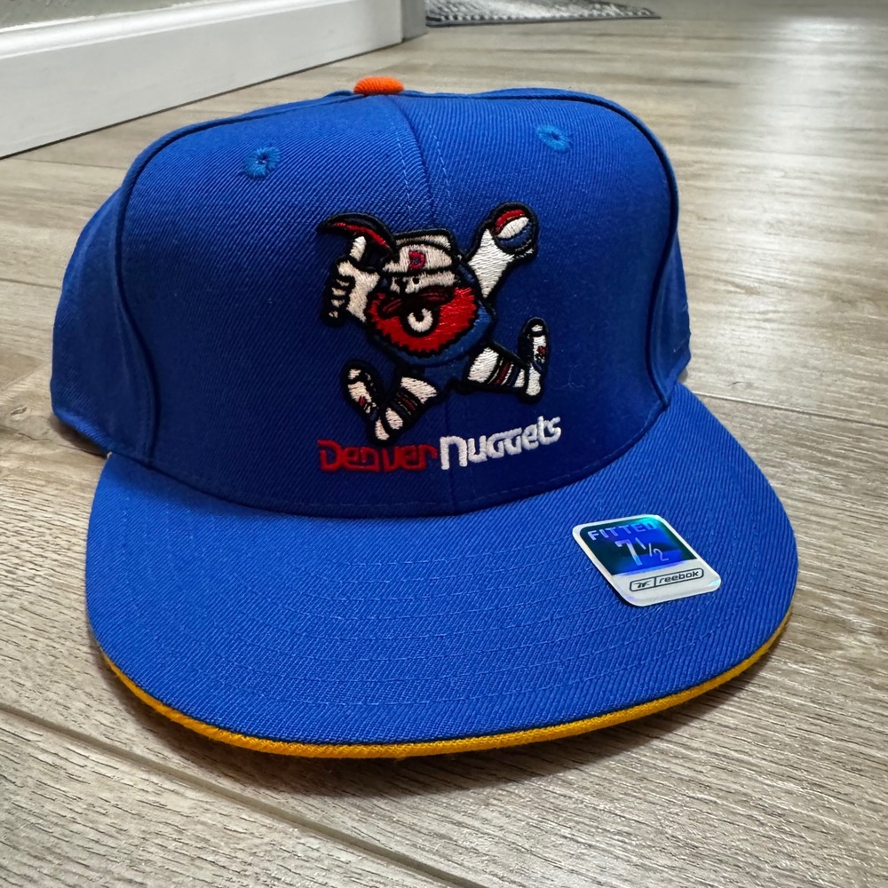Reebok Denver Nuggets Hardwood Classics Fitted Hat 7 1/2 Blue Maxie Miner NBA